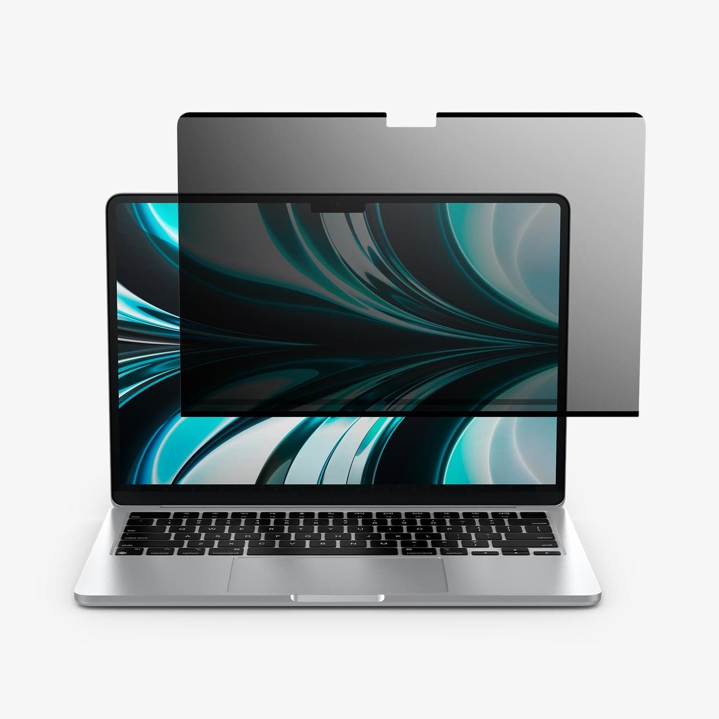 AFL06253 - MacBook Air Safe View in Privacy showing the front of a screen protector hovering in front of a device