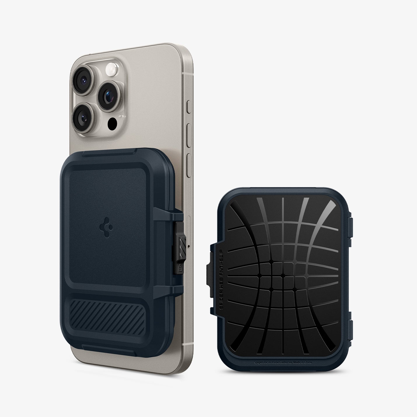 AFA08526 - MagSafe Card Holder Lock Fit (MagFit) in Metal Slate showing the back and front attached to the back of the device