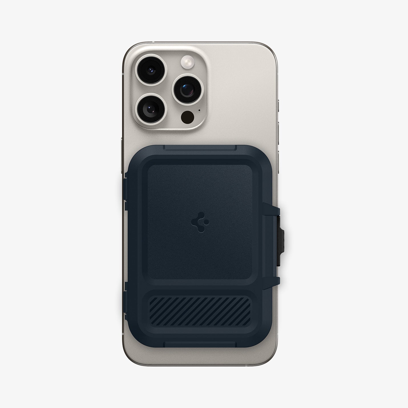 AFA08526 - MagSafe Card Holder Lock Fit (MagFit) in Metal Slate showing the front with card holder attached to back of device