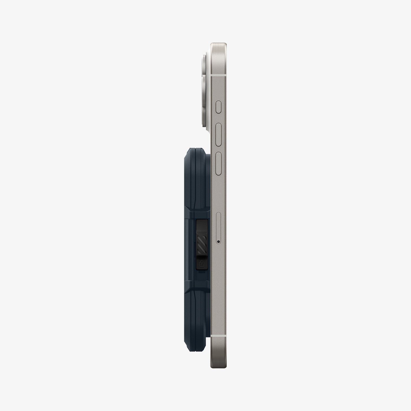 AFA08526 - MagSafe Card Holder Lock Fit (MagFit) in Metal Slate showing the side with card holder attached to back of device