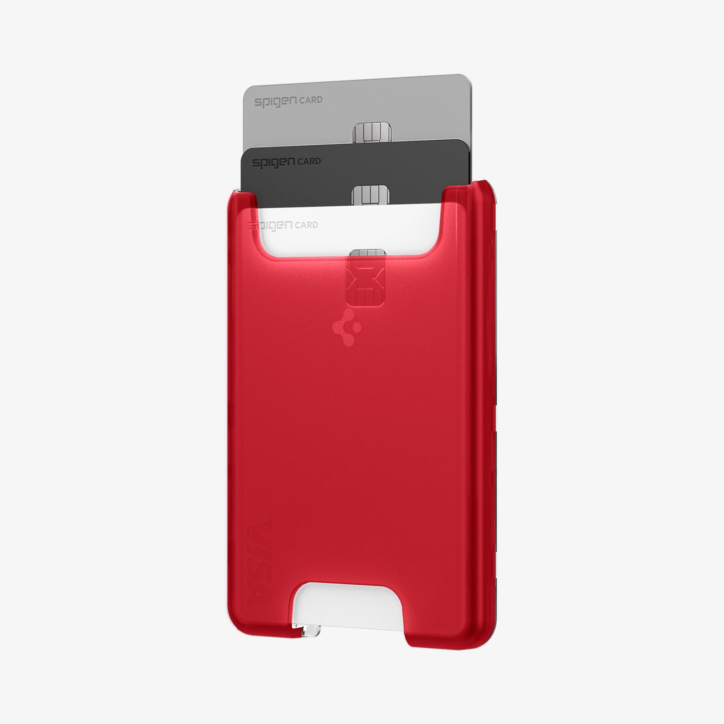 SPBD240006 - iPhone 15 Pro Case Classic C1 Bundle (MagFit) in Ruby showing the front, partial side of the card slot with 3 cards inserted