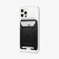 AFA07150 - MagSafe 3 Card Holder Rugged Armor (MagFit) in Black showing the front and partial side of a card holder with 3 cards inserted and attached to the back of a device