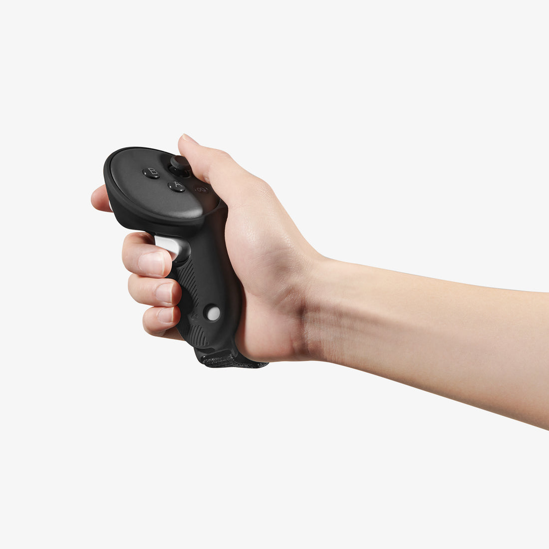 ACS07550 - Meta Quest 3 Case Silicone Fit in Black showing the front and side with strap and visible battery slot