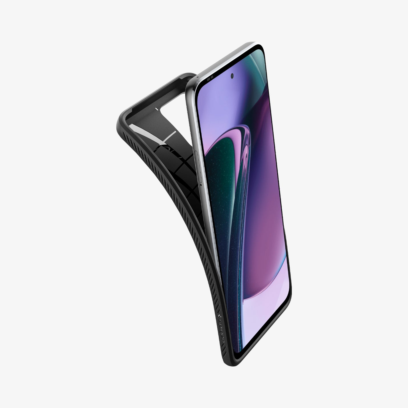 ACS06851 - Moto G Stylus 5G (2023) Case Liquid Air in matte black showing the case bending away from the device