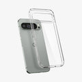 ACS08934 - Pixel 9 Pro XL Case Ultra Hybrid in Crystal Clear showing the back, partial side hovering in front of the device