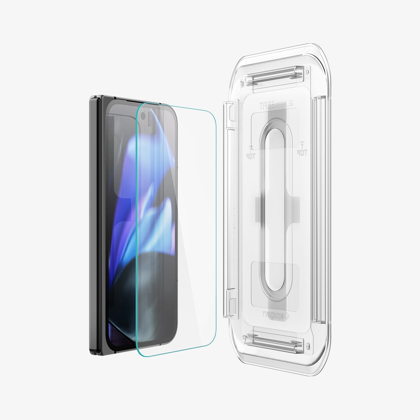 AGL07873 - Pixel 9 Pro Fold GLAS.tR EZ Fit Screen Protector showing the device, screen protector and ez fit tray
