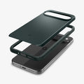 ACS07733 - Pixel 9 Pro XL Case Thin Fit in Abyss Green showing the back hovering above the detached frame and the device