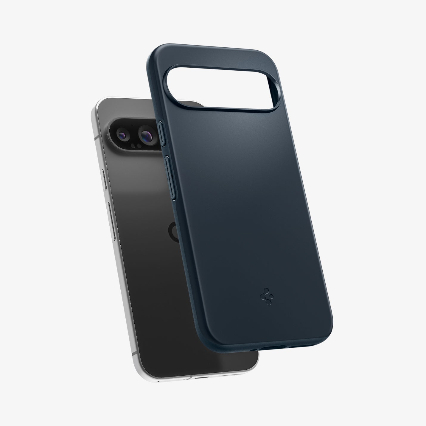 ACS07732 - Pixel 9 Pro XL Case Thin Fit in Metal Slate showing the back, partially hovering in front of the device