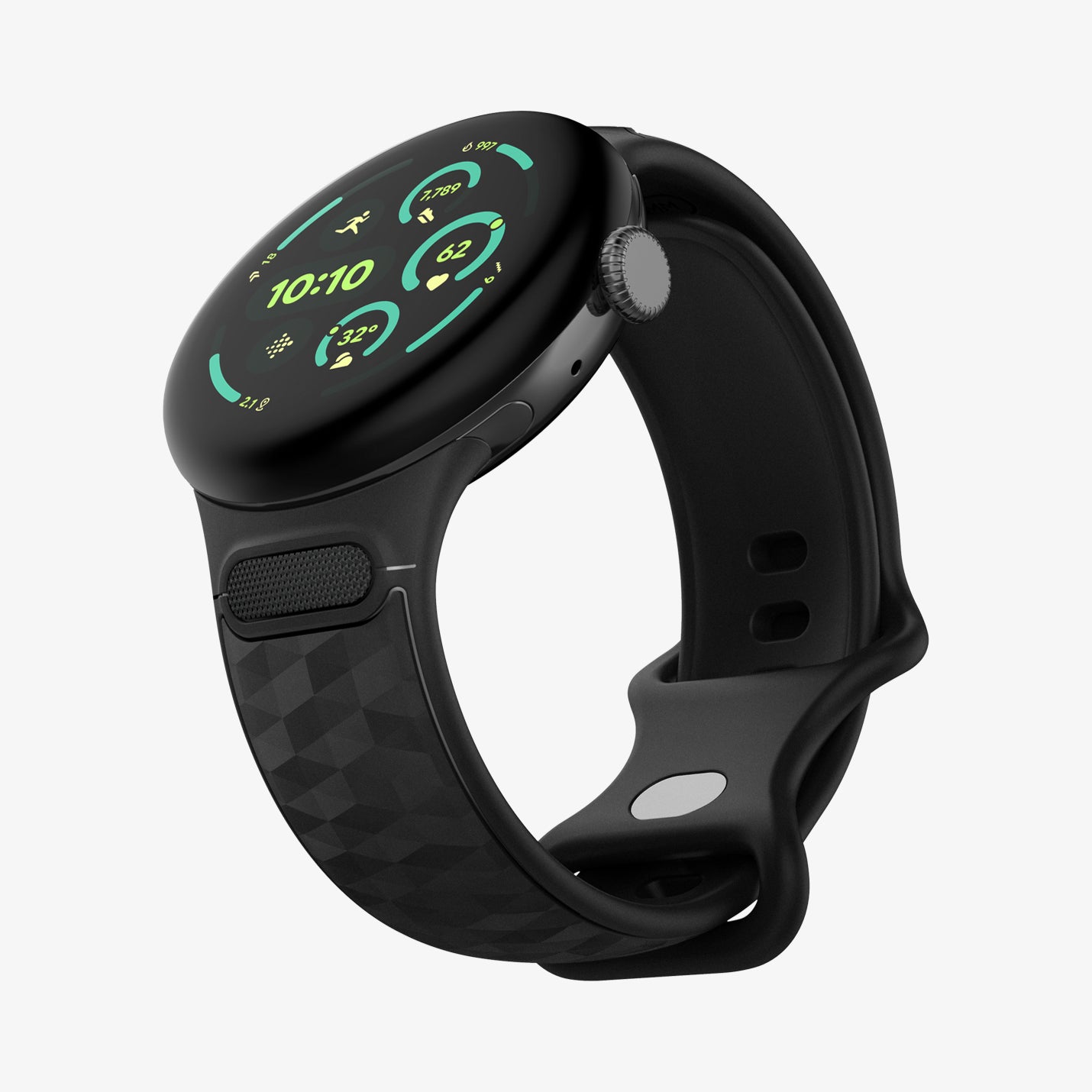 AMP10192 - GWdde Parallax Watch Band in black showing the front, side and inside of strap