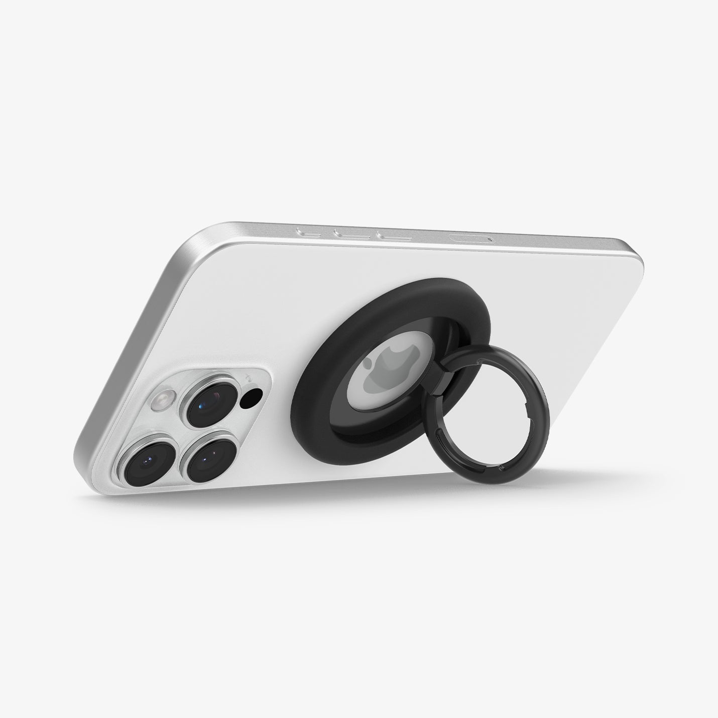 AMP09029 - MagSafe Phone Holder Nano Pop (MagFit) in Black Sesame showing the front of the phone holder, ring propped up as a stand attached to the back of the device