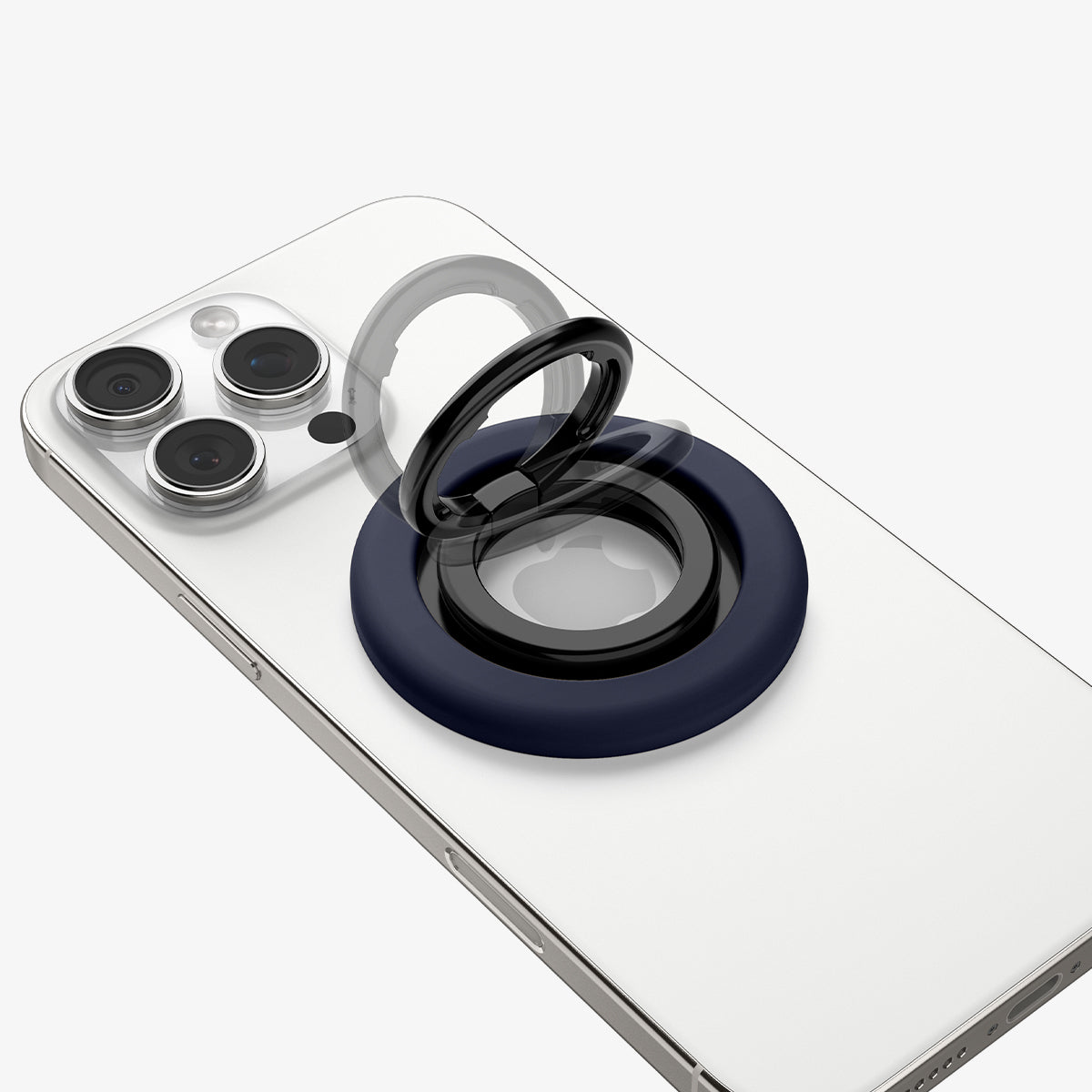 AMP09028 - MagSafe Phone Holder Nano Pop (MagFit) in Blueberry Navy showing the front of the phone holder and it's flexibility