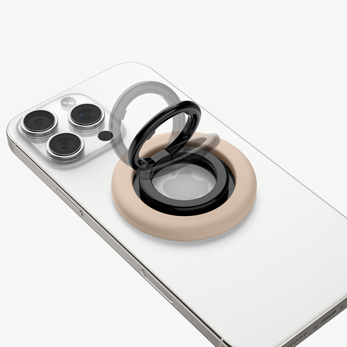 AMP09031 - MagSafe Phone Holder Nano Pop (MagFit) in Coconut Beige showing the front of the phone holder and it's flexibility