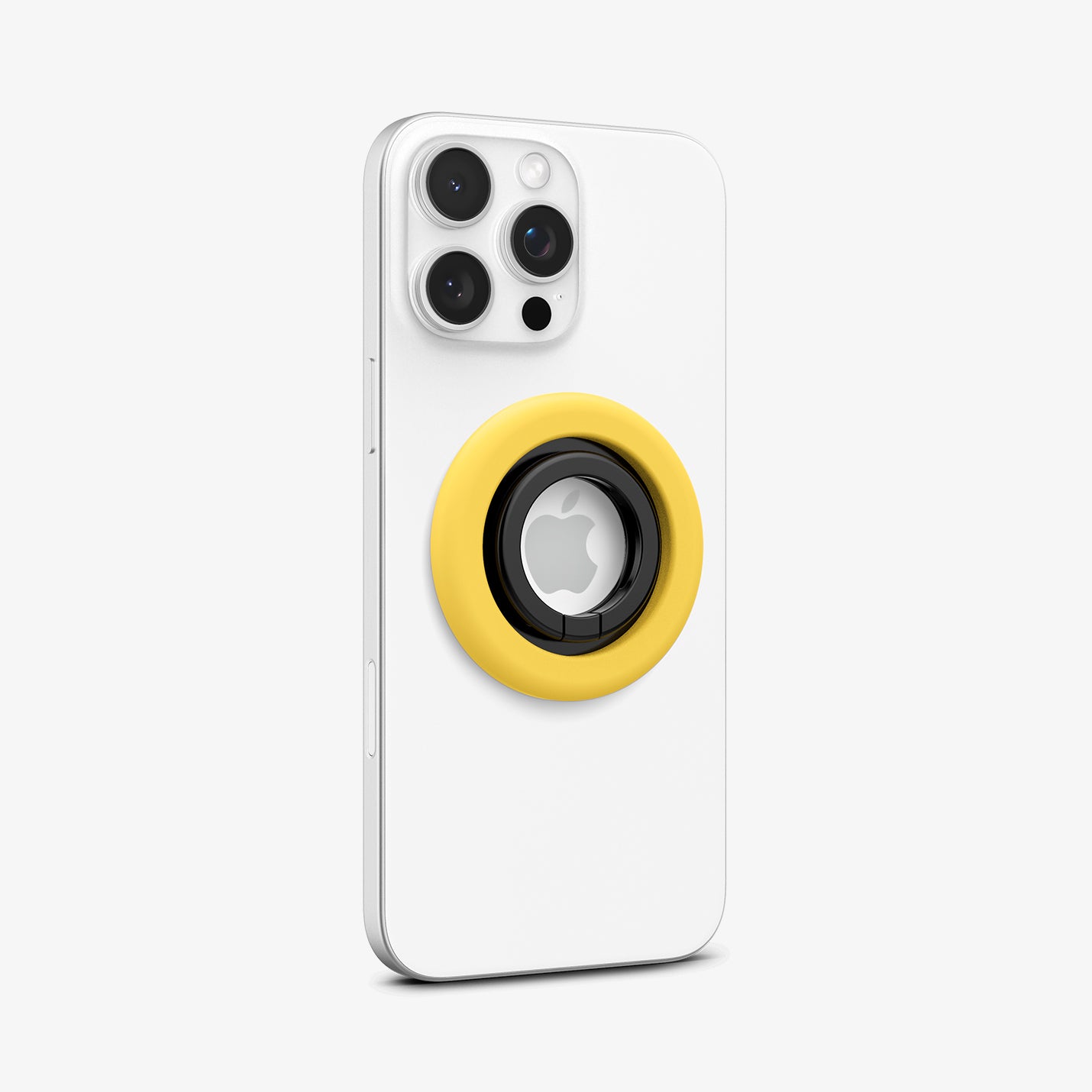 AMP09027 - MagSafe Phone Holder Nano Pop (MagFit) in Mango Yellow showing the front and side of the phone ring attached to the back of the device