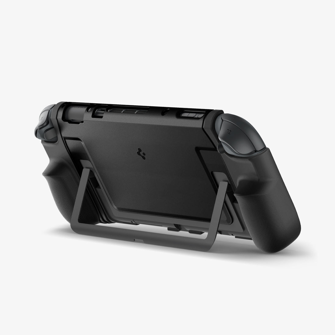 ACS09310 - Nintendo Switch 2 Case Dual Grip in Black showing the back, partial side propped up with the built-in kickstand