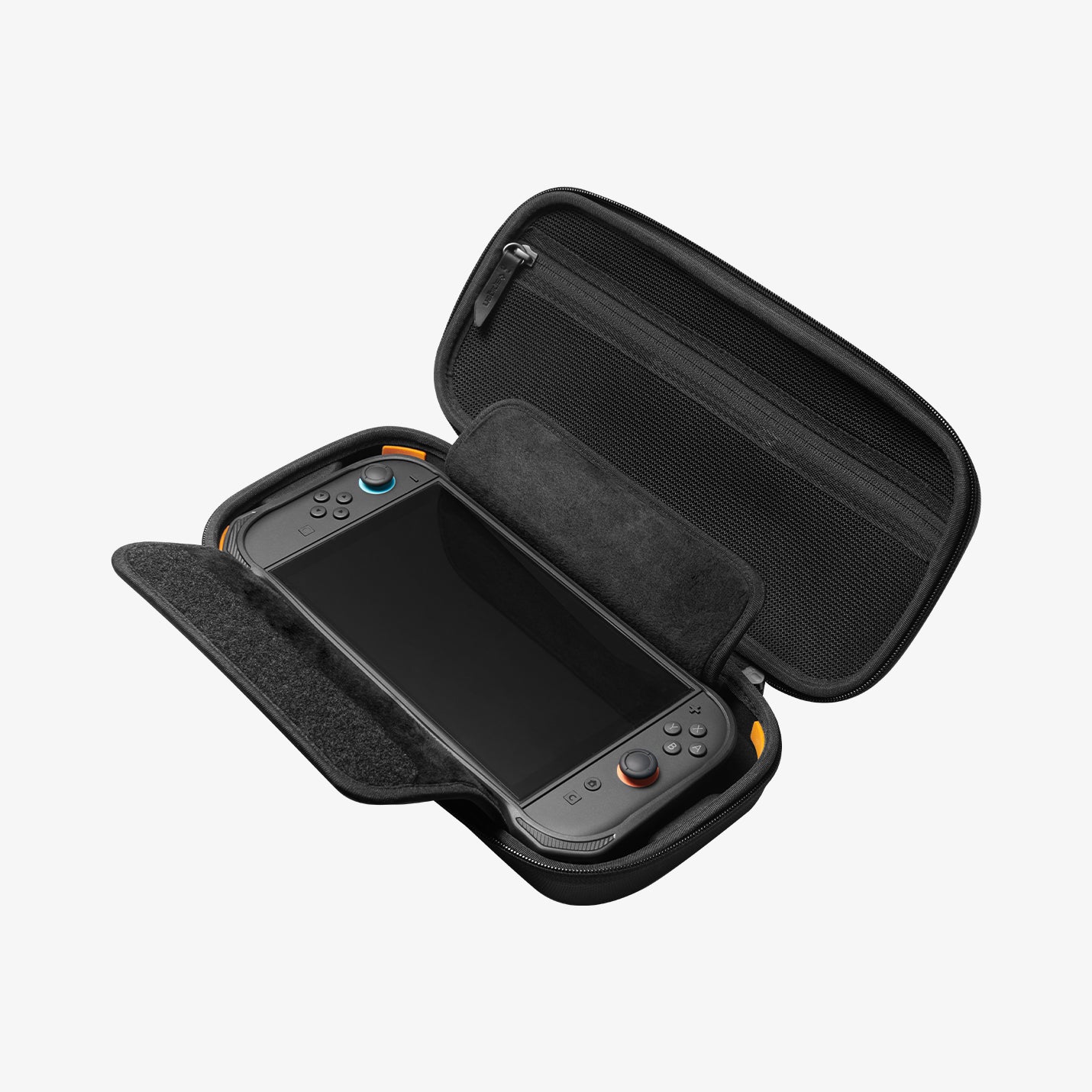 AGP09475 - Nintendo Switch 2 Rugged Armor Pro Pouch in Black showing the inner half open with device inside