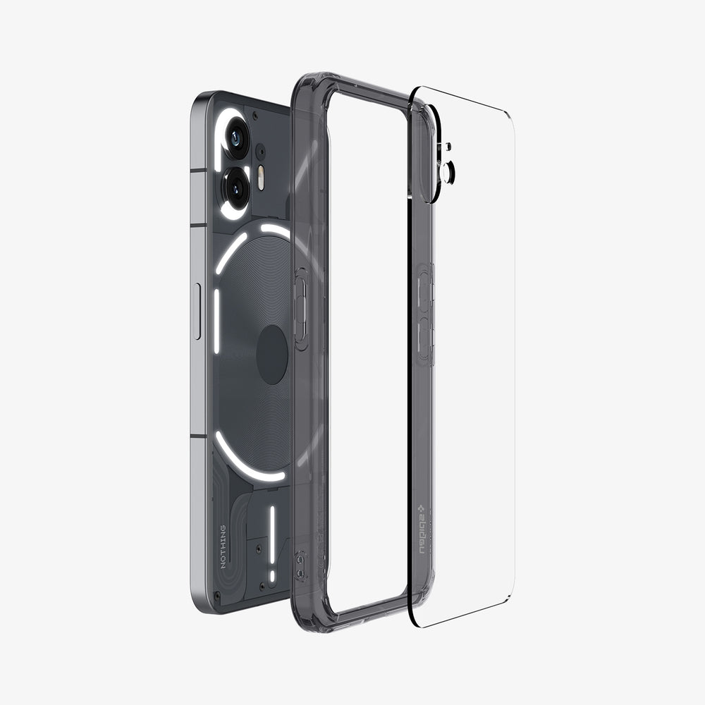 ACS06542 - Nothing Phone 2 Case Ultra Hybrid showing the multiple layers of case hovering behind the device