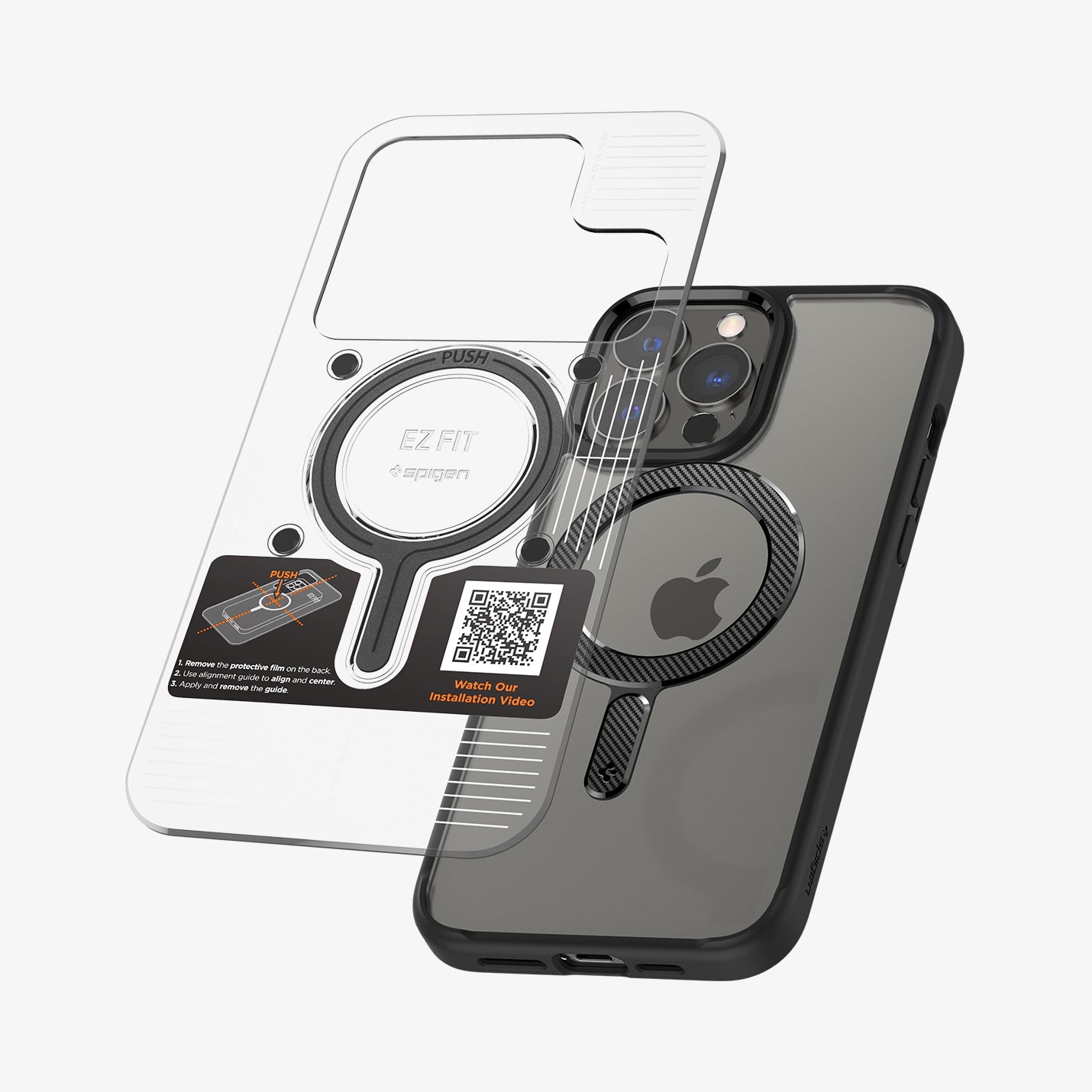 ACP06107 - Magnet Ring Plate (MagFit) in carbon showing the ez fit tray, metal ring plate and device