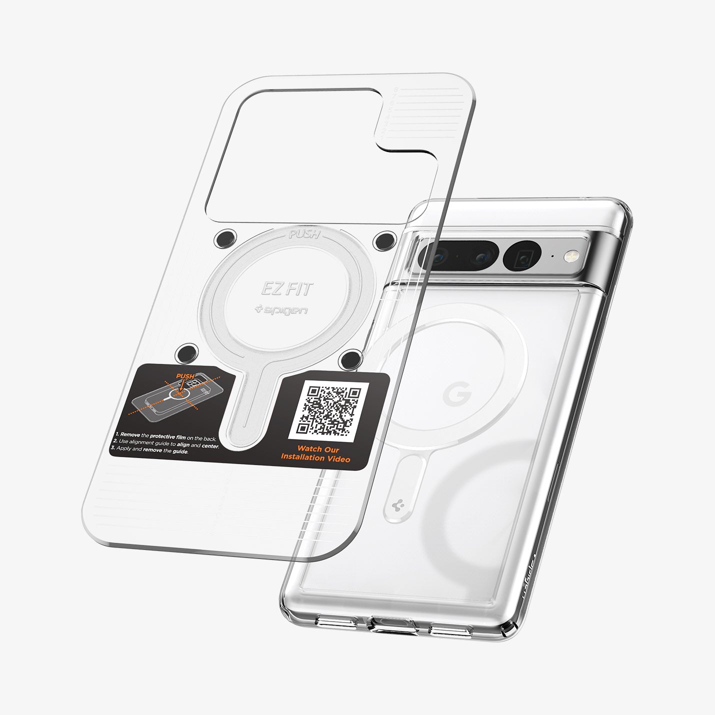 ACP08346 - Magnet Ring Plate (MagFit) in White showing the front of the installation tray hovering above the magnet ring and the device