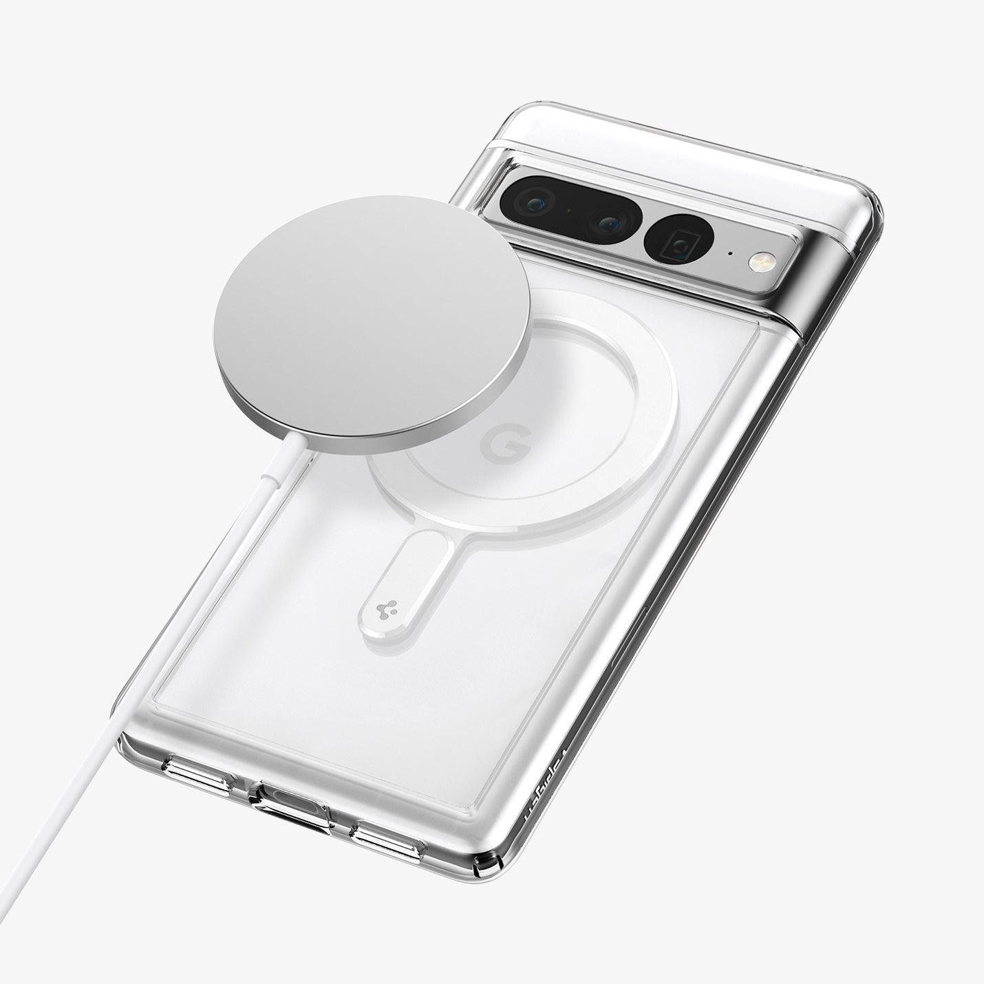 ACP08346 - Magnet Ring Plate (MagFit) in White showing the magsafe charger hovering above the magnet ring and the device