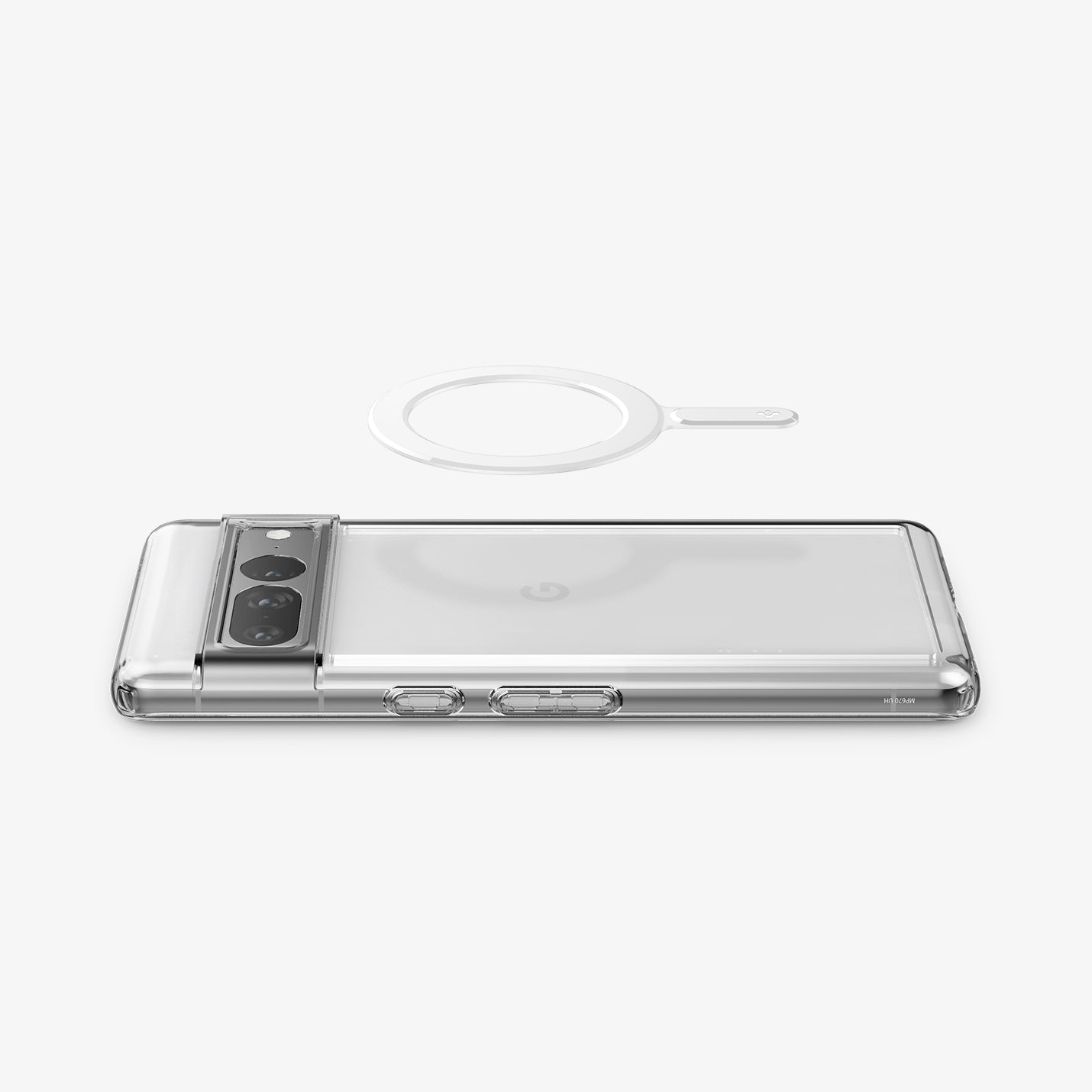 ACP08346 - Magnet Ring Plate (MagFit) in White showing the front and partial side of the magnet ring hovering above the device