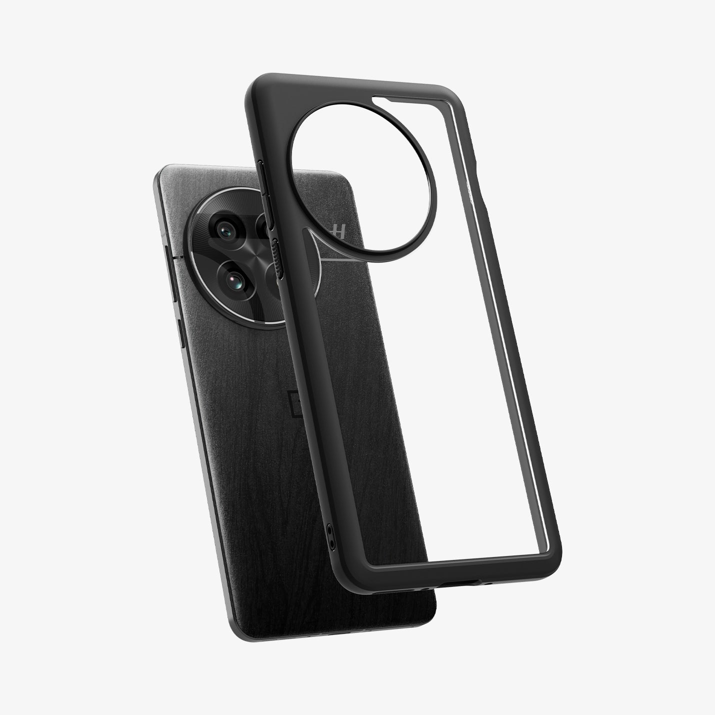 ACS09067 - OnePlus 13 Case Ultra Hybrid in Matte Black showing the back of the case hovering above the device
