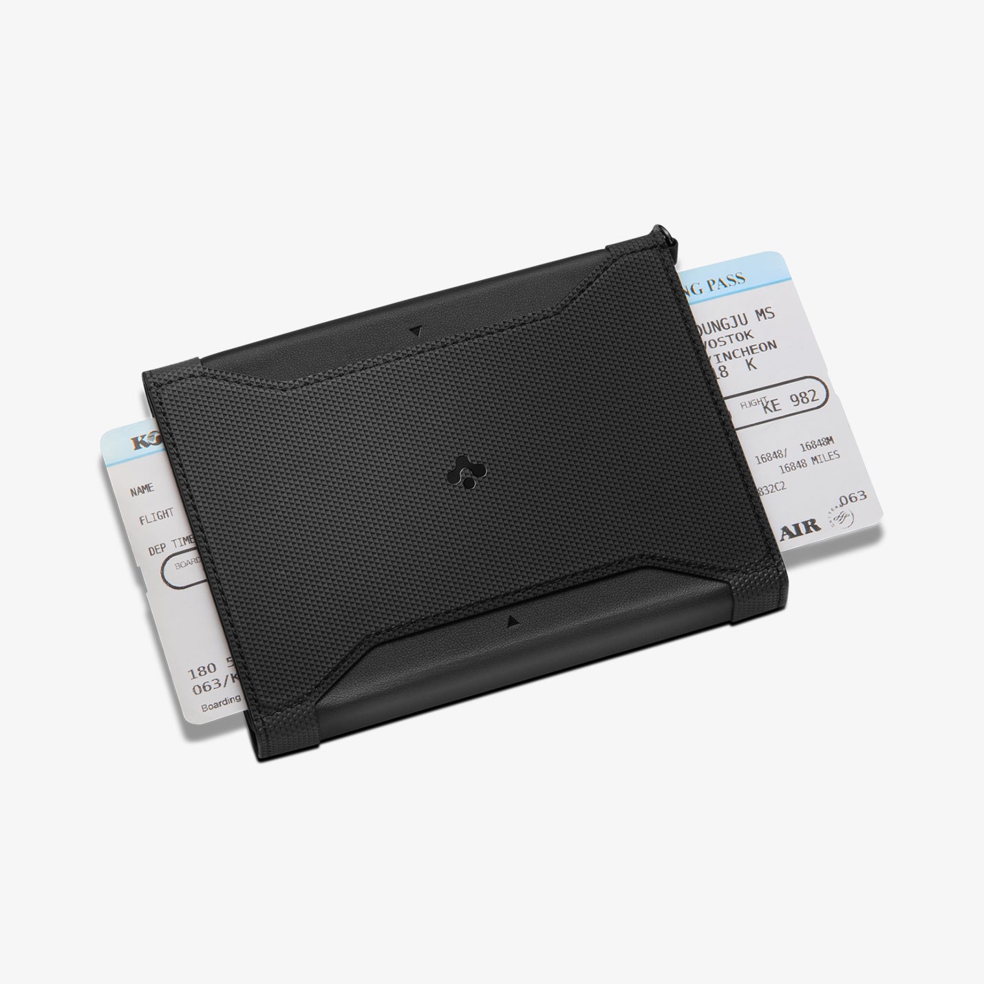 AFA05538 - Passport Holder in black showing the front with ticket inserted