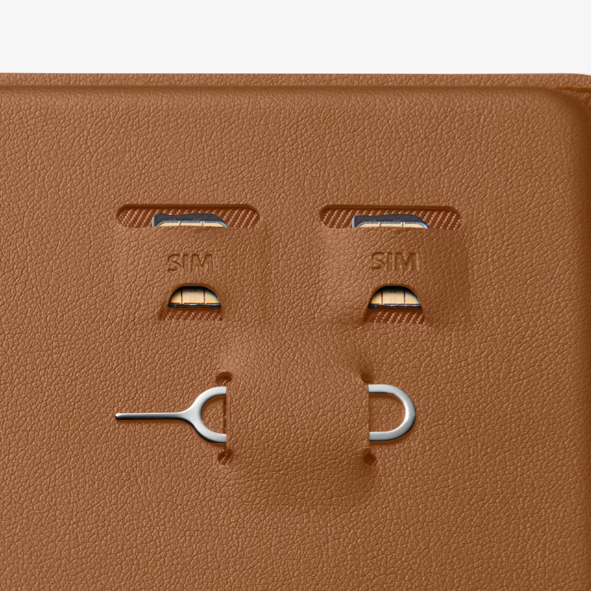 AFA08348 - Passport Holder in dune beige showing the sim slots for sim cards and a pin ejector