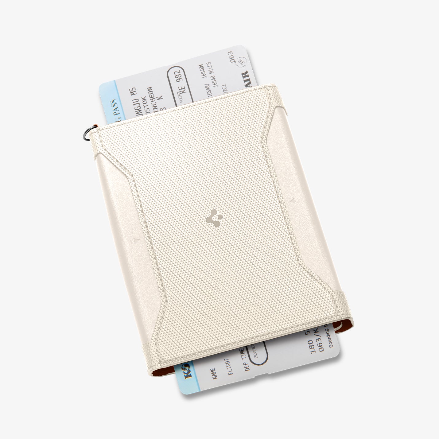 AFA08348 - Passport Holder in dune beige showing the front with ticket inserted