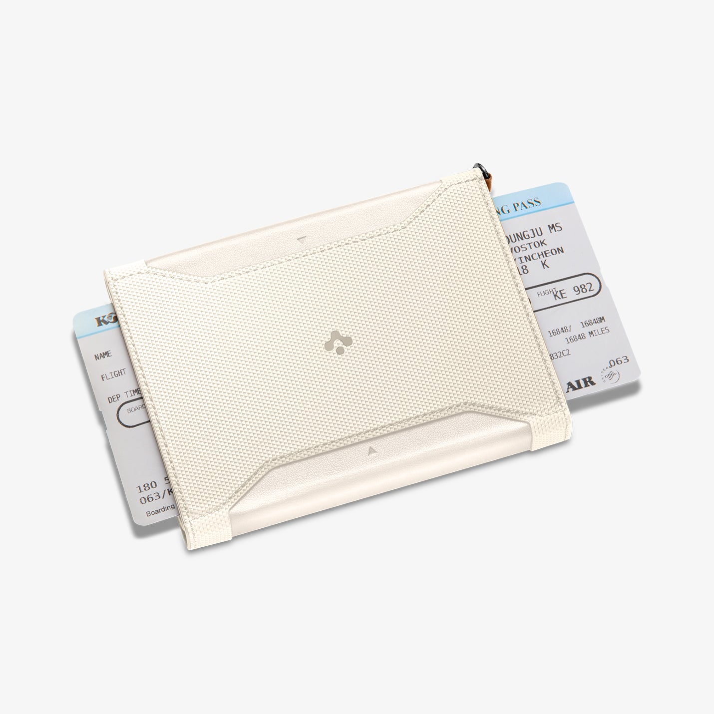 AFA08348 - Passport Holder in dune beige showing the front with ticket inserted