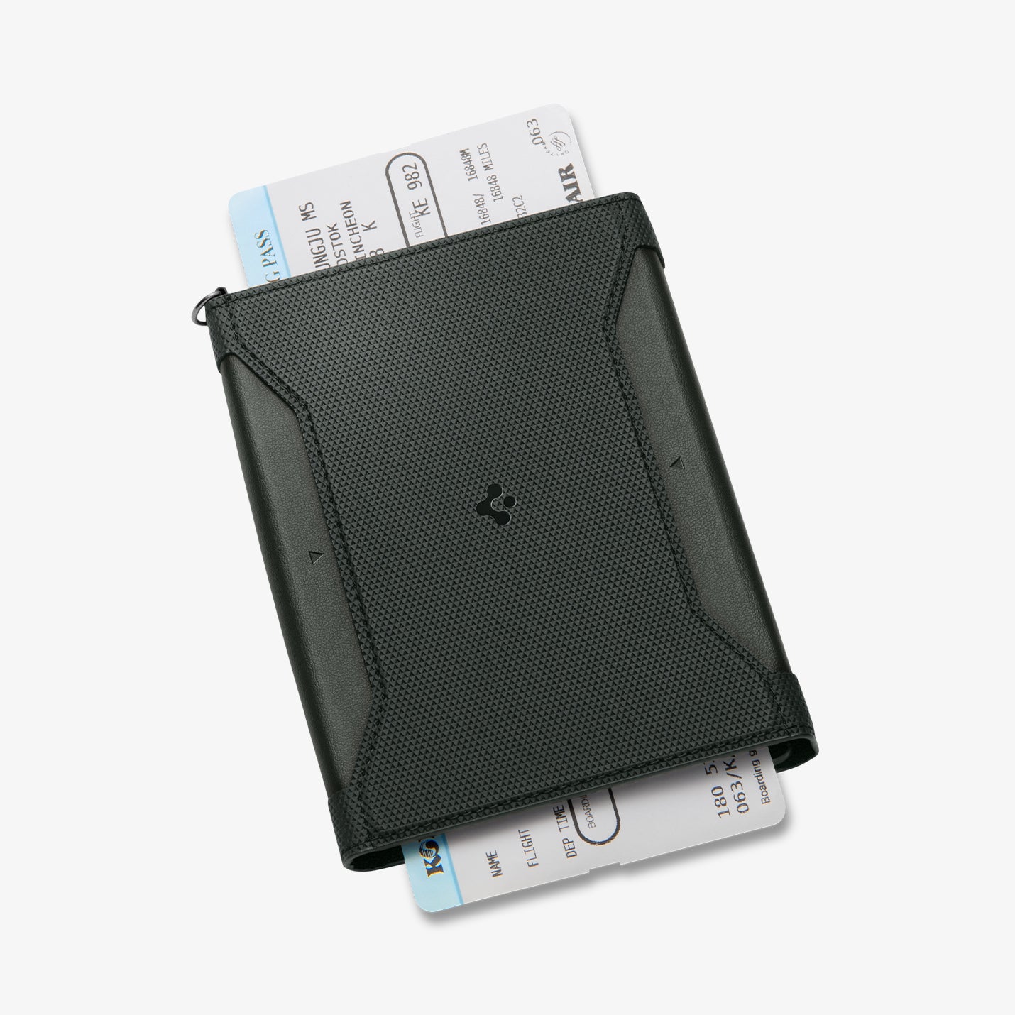 AFA08347 - Passport Holder in military green showing the front with ticket inserted