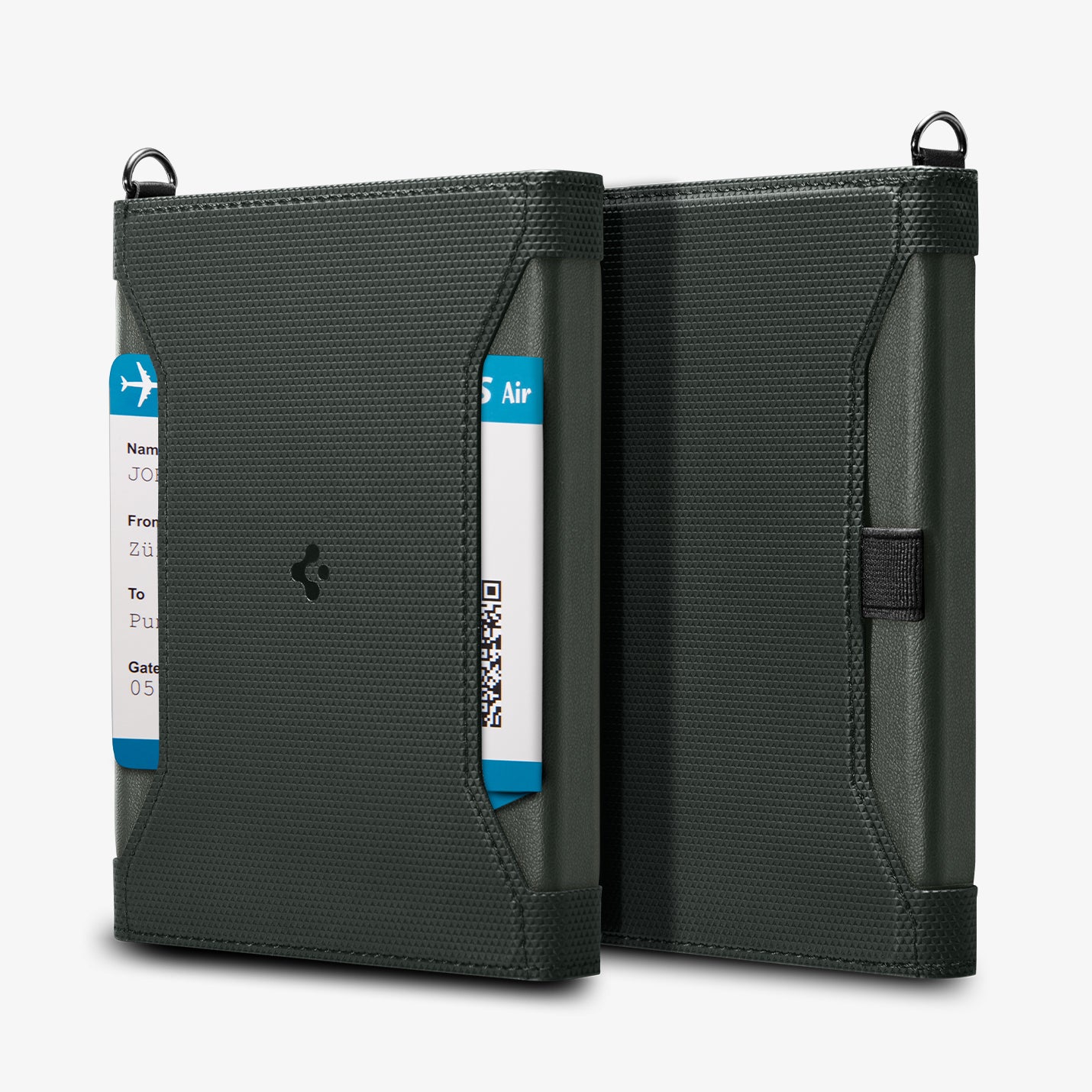 AFA08347 - Passport Holder in military green showing the front, back and sides