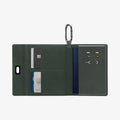 AFA08347 - Passport Holder in military green showing the inside of multiple slots for passport and cards