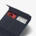 AFA08721 - Passport Holder in Navy Blue showing the inner with slots for cards with cards inserted