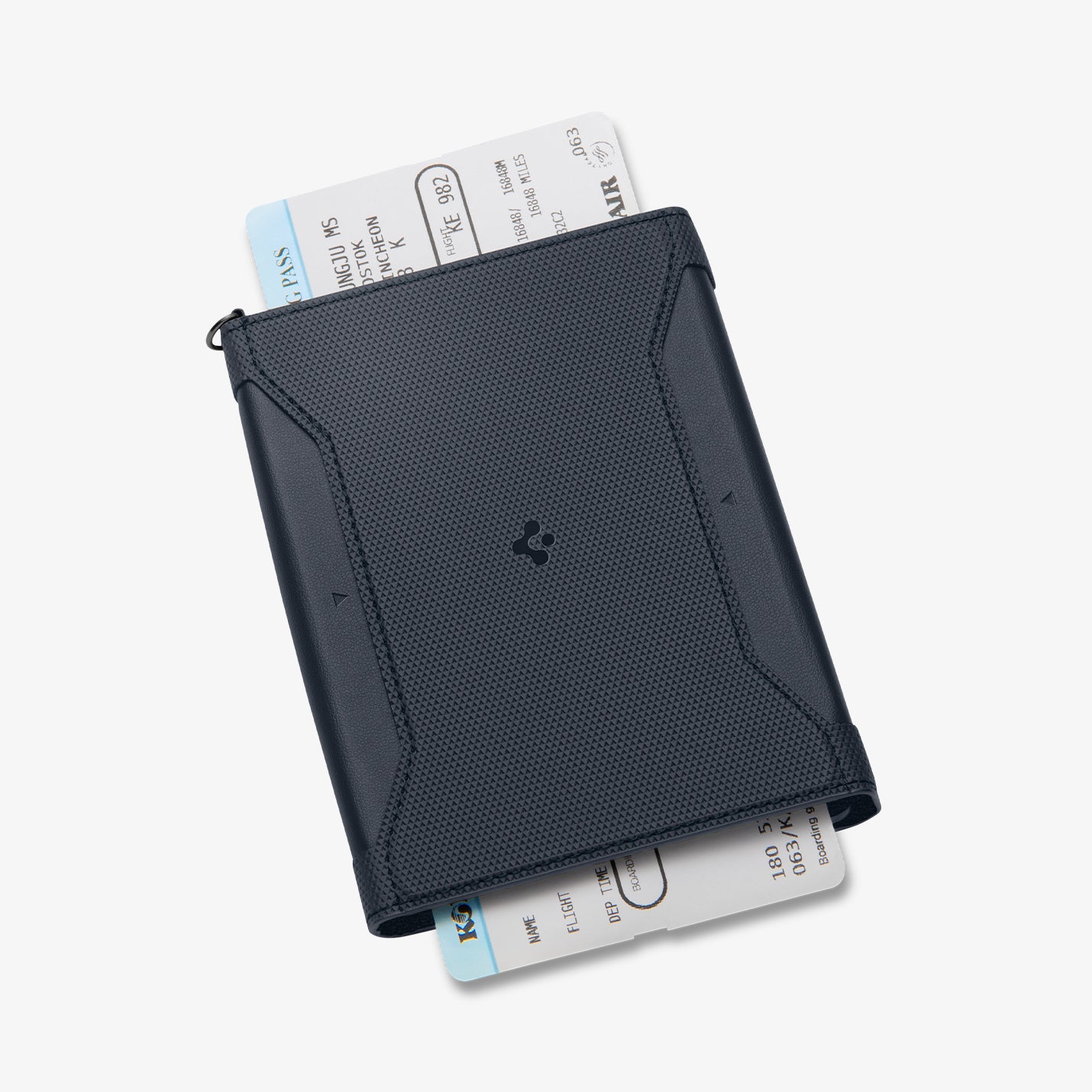 AFA08721 - Passport Holder in Navy Blue showing the front with ticket inserted