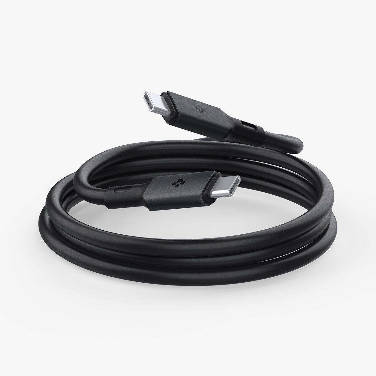 ACA06839 - ArcWire™ USB-C to USB-C Cable PB2202 in Black showing the 2 head pins of a charger cable rolled up for storage
