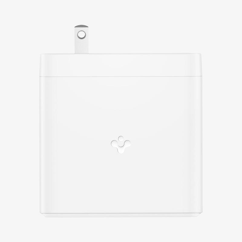 ACH04621 - ArcStation™ Pro GaN 1402 Dual Port Wall Charger PE2109 in White showing the side of a wall charger and side of a plug in upside down position