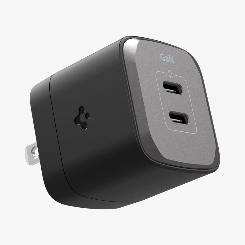 ACH05142 - ArcStation™ Pro GaN 352 Dual USB-C Wall Charger PE2202 in Midnight Black showing the front, sides and partial power plug