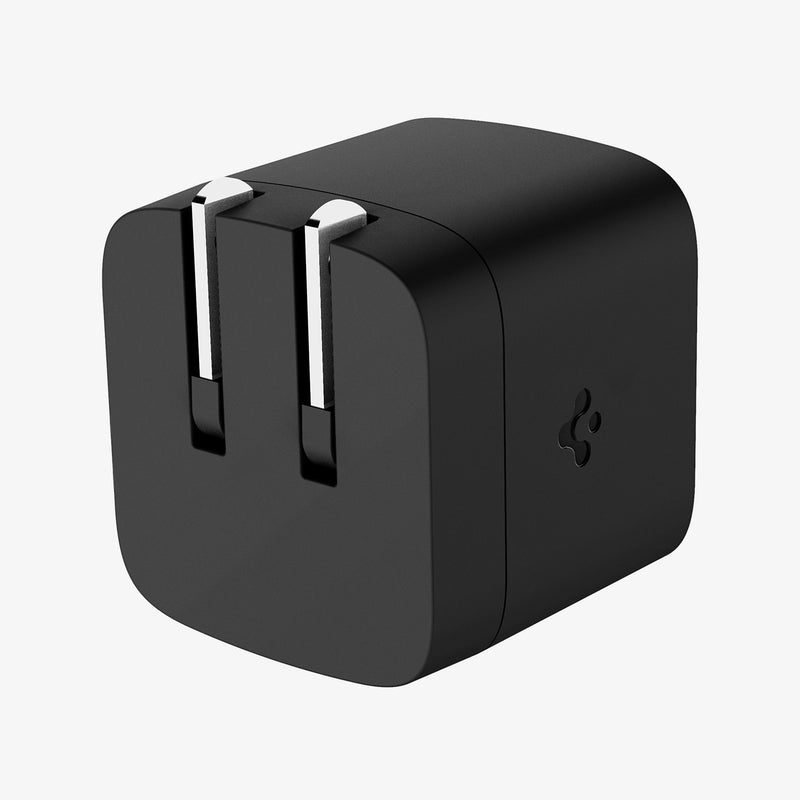 ACH05142 - ArcStation™ Pro GaN 352 Dual USB-C Wall Charger PE2202 in Midnight Black showing the sides, bottom and folded power plug