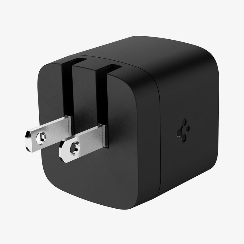 ACH05142 - ArcStation™ Pro GaN 352 Dual USB-C Wall Charger PE2202 in Midnight Black showing the sides, bottom and power plug 