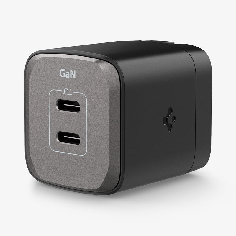ACH05151 - ArcStation™ Pro GaN 452 Dual USB-C Wall Charger PE2203 in Midnight Black showing the sides and top with 2 usb c type charging ports