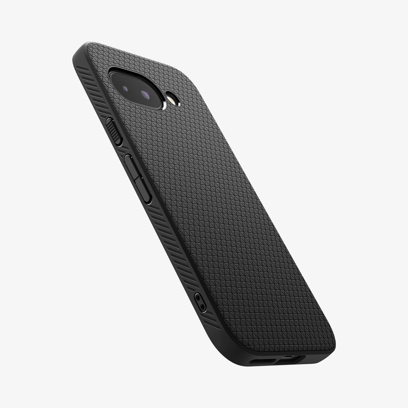 ACS09039 - Pixel 9a Case Liquid Air in Matte Black showing the back, partial side and bottom