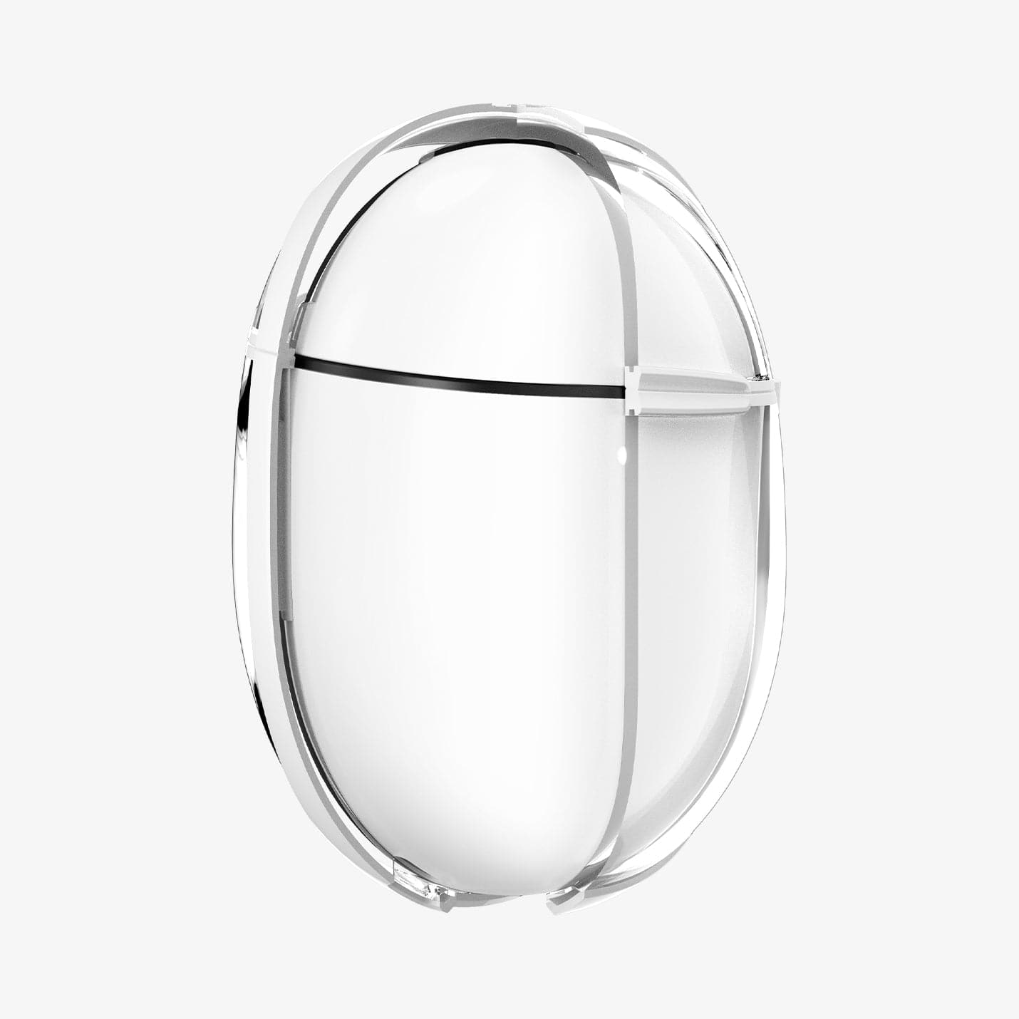 ACS05134 - Pixel Buds Pro 2 Case Ultra Hybrid in Jet White showing the front, partially cut in half exposing the buds inside