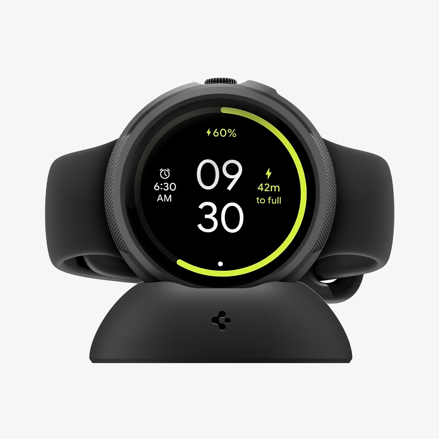 ACS09488 - GWdde Case Liquid Air in black showing the front with watch on charger