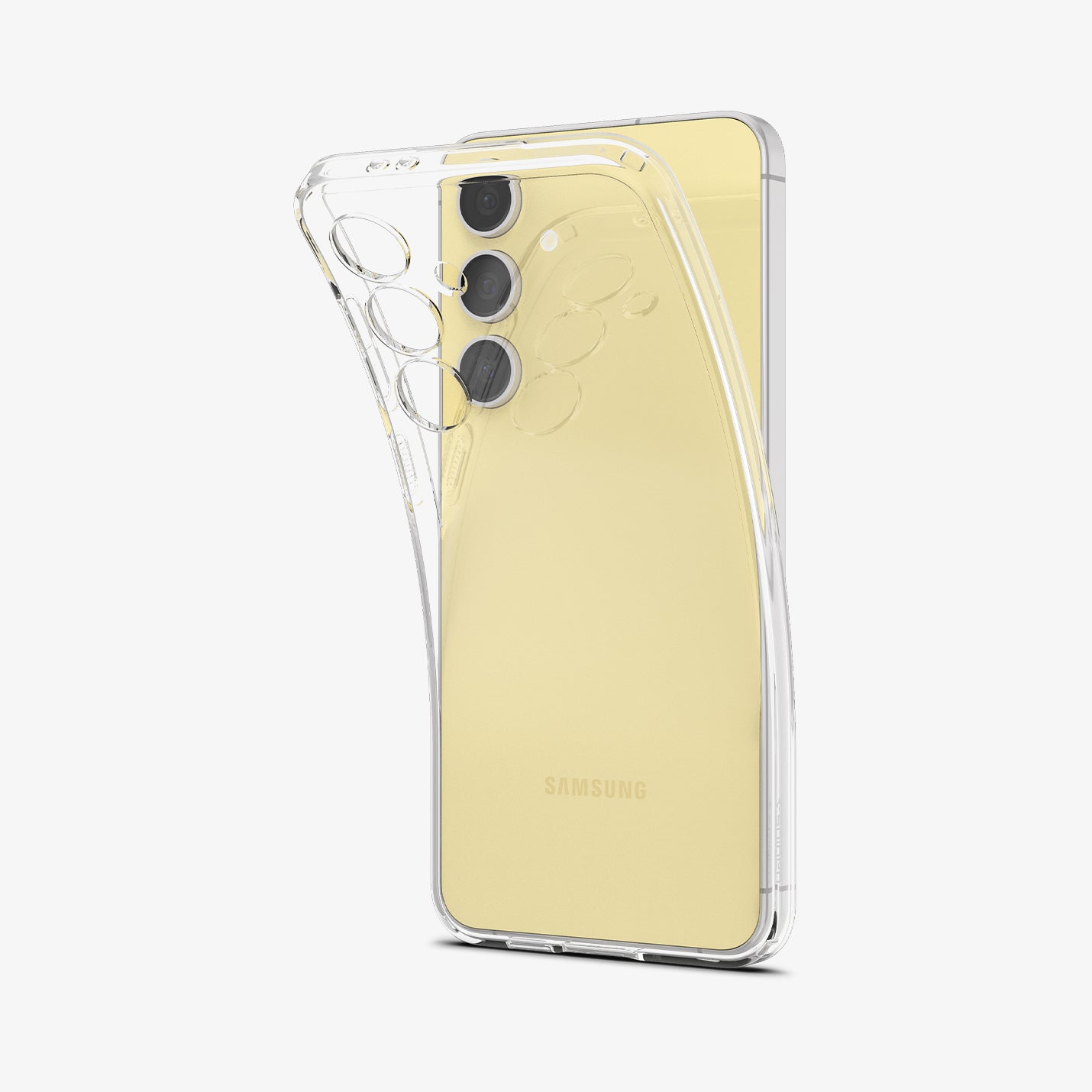 ACS08616 - Galaxy S24 FE Case Liquid Crystal in Crystal Clear showing the back, partially peeled off from the device