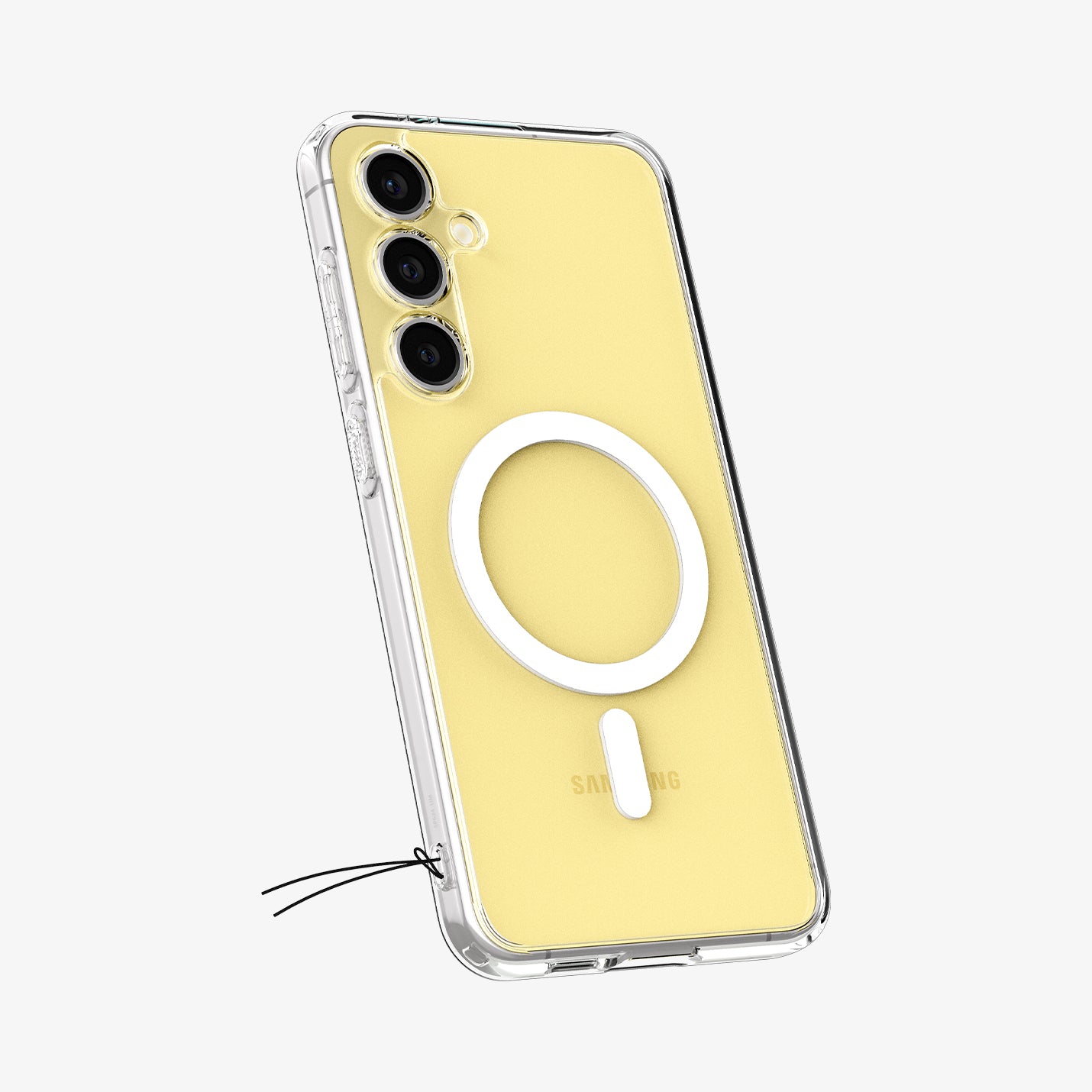 ACS08622 - Galaxy S24 FE Case Ultra Hybrid Metal Ring (MagFit) in White showing the back, partial side with strap holes
