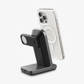 AMP06527 - Apple 3-in-1 Stand S318W in Gunmetal showing the front of a stand with a device hovering above it
