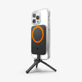 AMP05994 - Magnetic Tripod + Phone Stand S319M (MagFit+) in Black showing the back of magnetic tripod with a device attached vertically