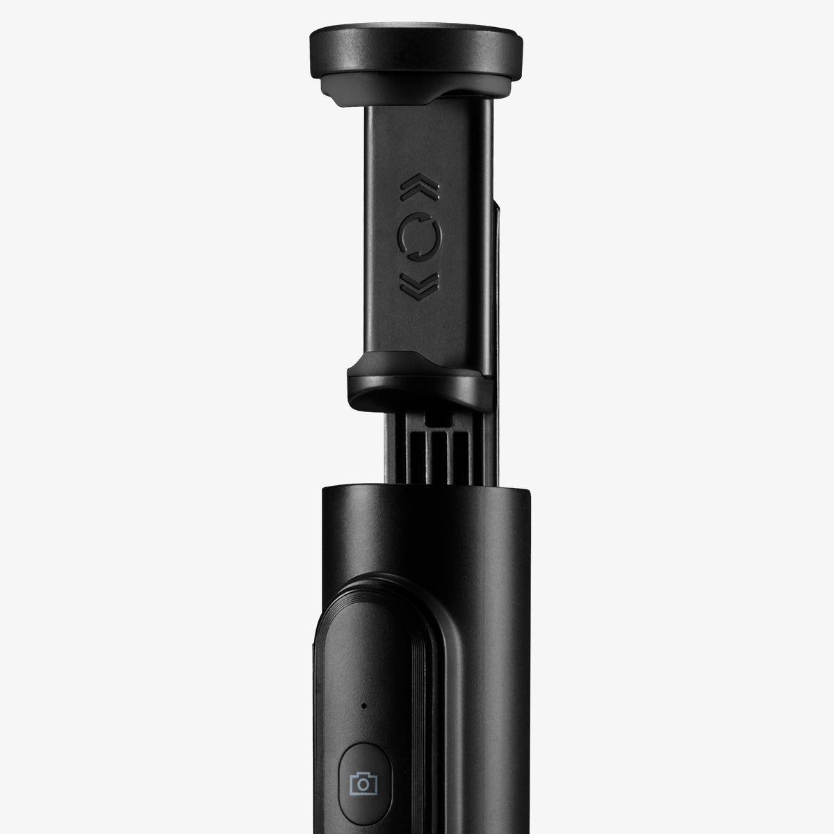 AMP09336 - Tripod Selfie Stick S541W in Black showing the front, focusing on the phone holder and camera snap button