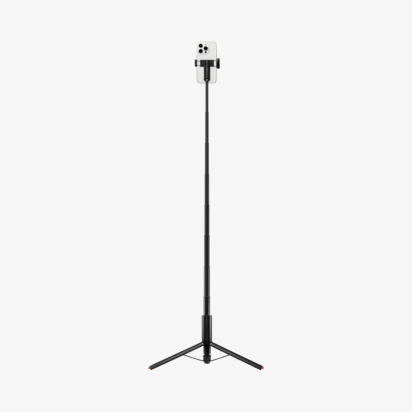 AMP09336 - Tripod Selfie Stick S541W in Black showing the back of the device in portrait form attached to an extended tripod