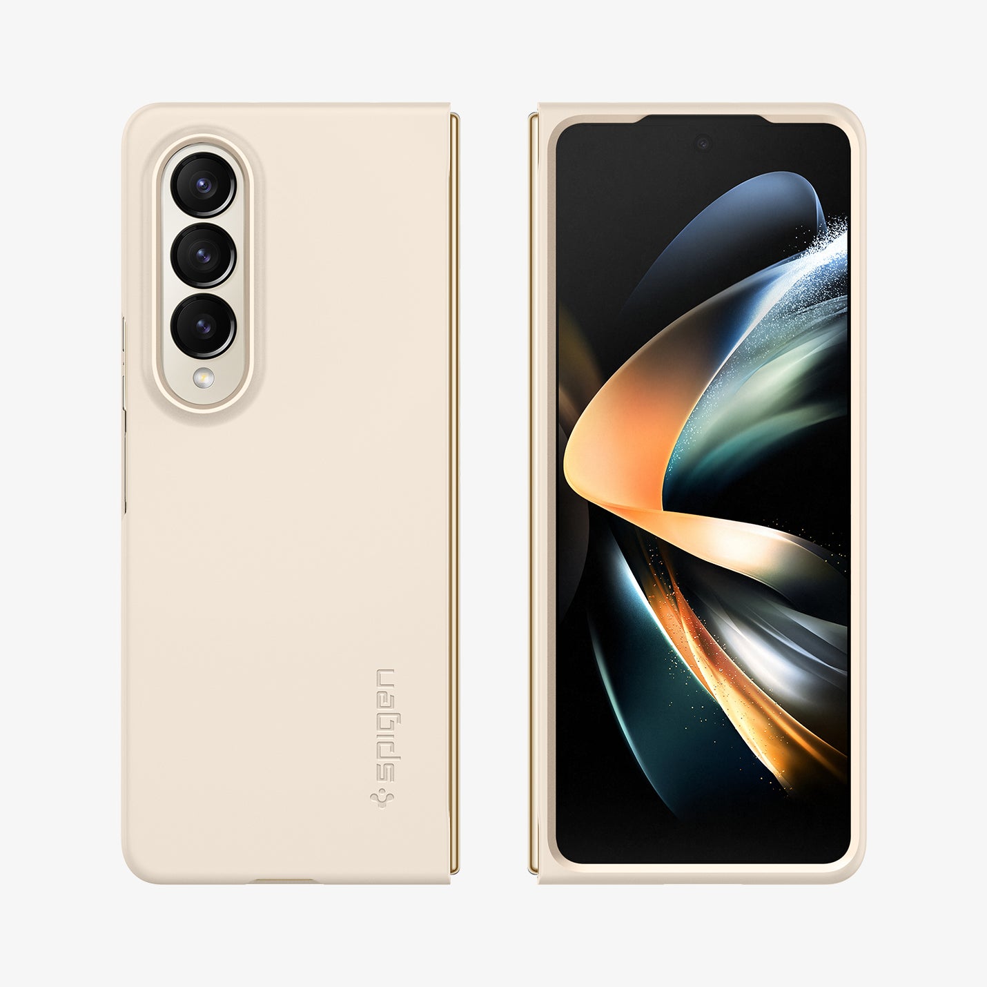 ACS05510 - Galaxy Z Fold 4 Case AirSkin in pearled ivory showing the back and front with space in between